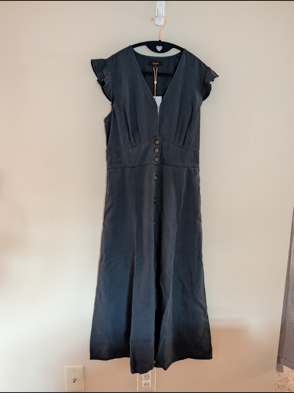 Quince Vintage Wash Tencel Button Front Midi Dress Small Navy Blue